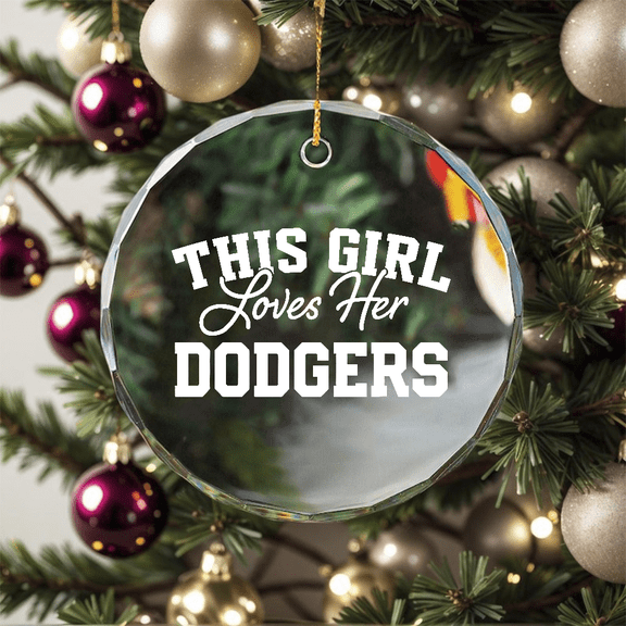Dodgers Fan This Girl Loves Her Hs Inspired Design School Spirit Collectible Glass CIRCLE GLASS ORNAMENT Home Decor