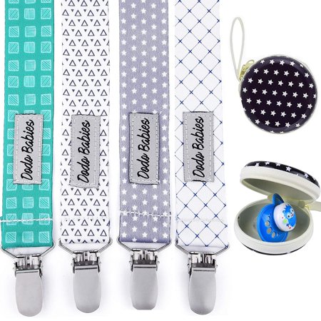 Dodo Babies 4 Pack Pacifier Clips with Pacifier Case