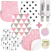 Dodo Babies 5 Pack Baby Burp Cloths with 2 Pacifier Clips and 1 Pacifier Case, Female, Infant
