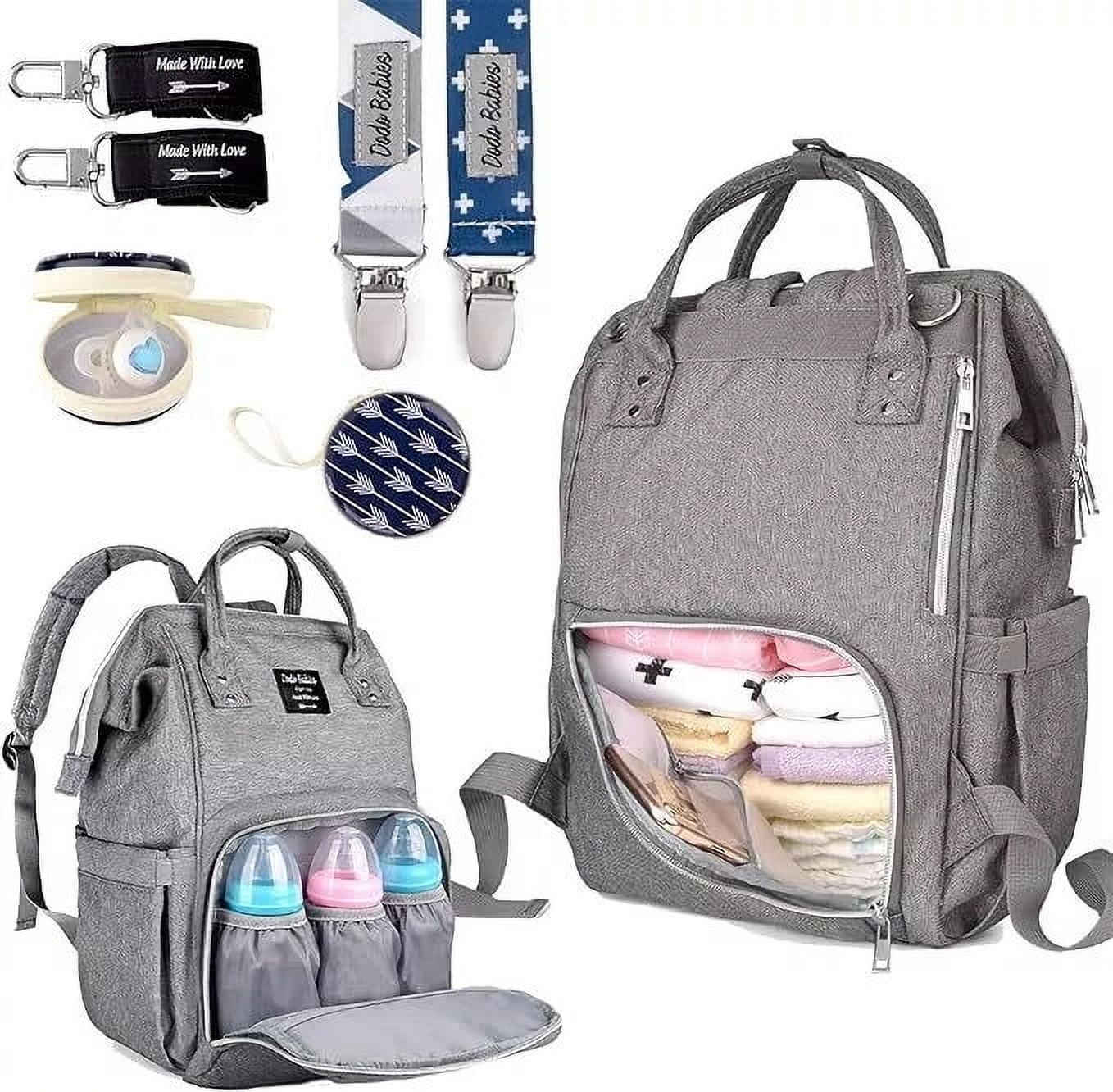 Dodo Babies Backpack Style Baby Diaper Bag + Accessories in Grey for Moms/Dads