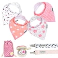 thumbnail image 1 of Dodo Babies Bandana Drool Bib Set – Four 100% Cotton Bibs with Soft Polyester Lining, 2 Pacifier Clips, Binky Case, Pink Gift Bag for Baby Girl or Boy Shower – Adjustable Snap Fit for 3-24 Months, 1 of 7