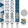 thumbnail image 1 of Dodo Babies Pacifier Clip Set - Four Clips Plus Binky Case – Universal Holder Fits Most Paci Brands, Teether Toys and Car Seats – Blue and Teal Prints for Girls or Boys, 1 of 8