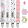 thumbnail image 1 of Dodo Babies Pacifier Clip Set - Four Clips Plus Binky Case - Universal Holder Fits Most Paci Brands, Teether Toys and Car Seats - Pink and Gray Prints for Girls or Boys, 1 of 8