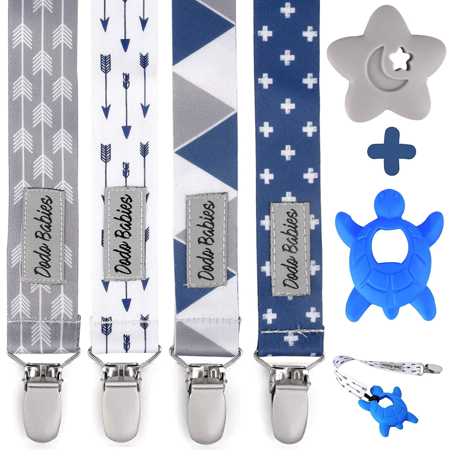 Dodo Babies Teething Pacifier Clip & Toy Set 4 Clips, 2 Teethers