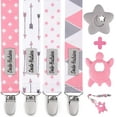 Dodo Babies Pacifier Clip & Teether Toy Set Four Clips Plus Two Silicone Teether Toys