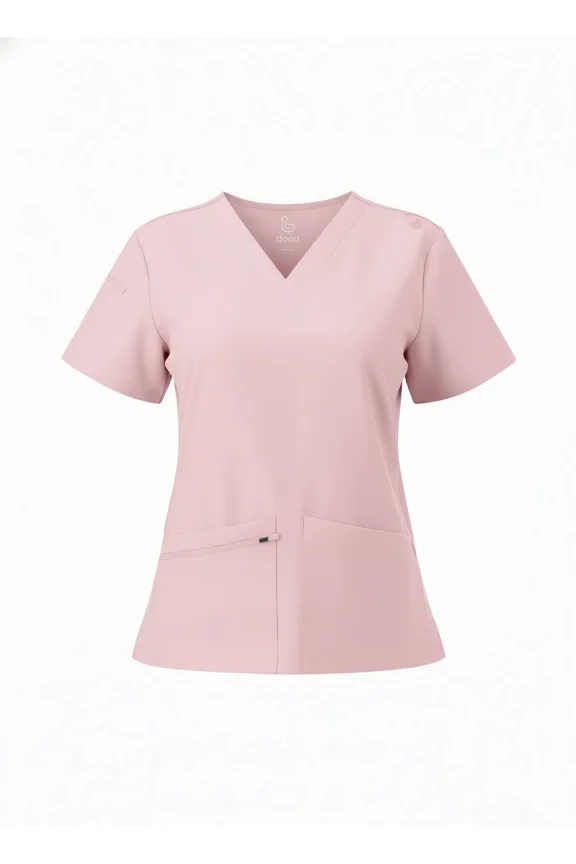 - Women's V-Neck Baby Pink Scrub Top - Comfortable Workwear - M