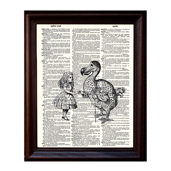 Dodo and Alice - Dictionary Art Print Printed On Authentic Vintage Dictionary Book Page - 8 x 10.5