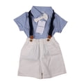 thumbnail image 1 of DodoRuby Boys Summer Suit Short Sleeve Plaid Shirt Bib Shorts Two-piece Light Blue, 1 of 4