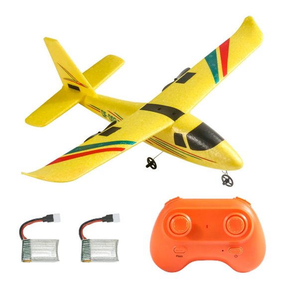 Dodoore RC Plane Remote Control Airplane, 2.4GHz 2 Channel RC Airplane, Foam Fixed-Wing RC Aircraft with Gyro, DIY Easy to Fly RC Glider with 2 Batteries for Adults and Beginners (Yellow) Y101