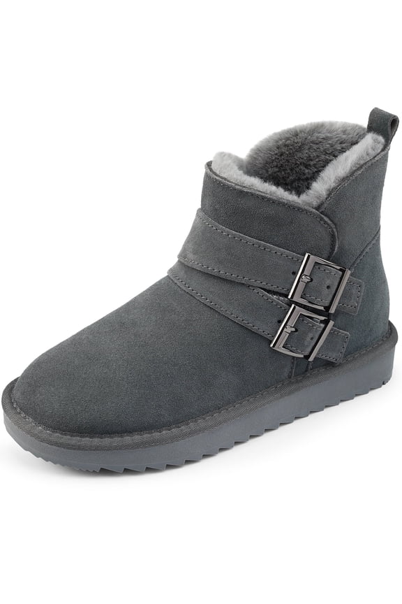 Women Snow Boots Genuine Suede Winter Ankle Booties Water-Resistant Slip on Warm Plush Lined Shoes