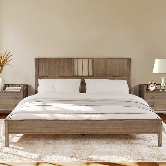 DodreHome King Solid Wood Platform Bed with Headboard, Bed Frame with 12 Strong Wood Slat Support, Sturdy Bed Legs, No Box Spring Needed, Dark Walnut
