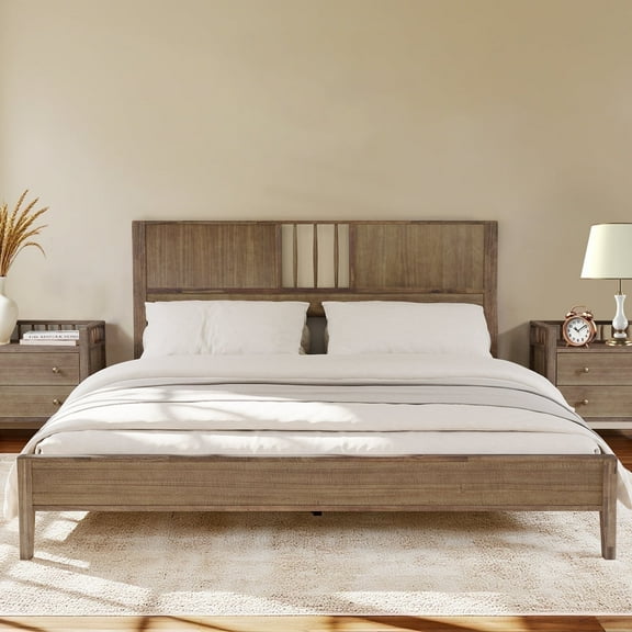 Dodrehome King solid wood Bed Frame with Headboard, No Box Spring Needed, 12 Strong Wood Slat Support, Easy Assembly, Ebony