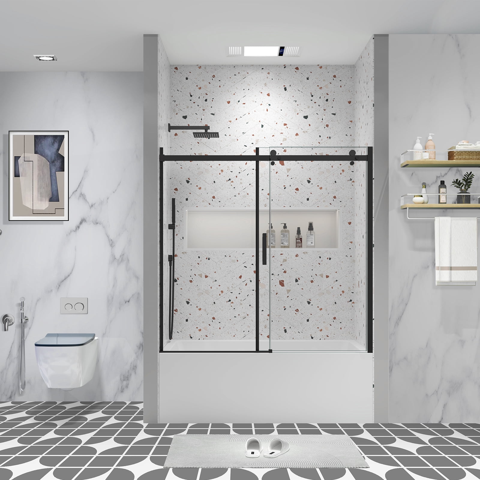 Dodrehome 56-60" W×58" H Frameless Sliding Tub Door, Bypass Bathtub Shower Door with 5/16" (8mm) Clear SGCC Tempered Glass, Reversible Installation, Matte Black Finish
