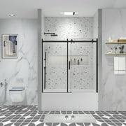 Dodrehome 56-60" W×58" H Frameless Sliding Tub Door, Bypass Bathtub Shower Door with 5/16" (8mm) Clear SGCC Tempered Glass, Reversible Installation, Matte Black Finish