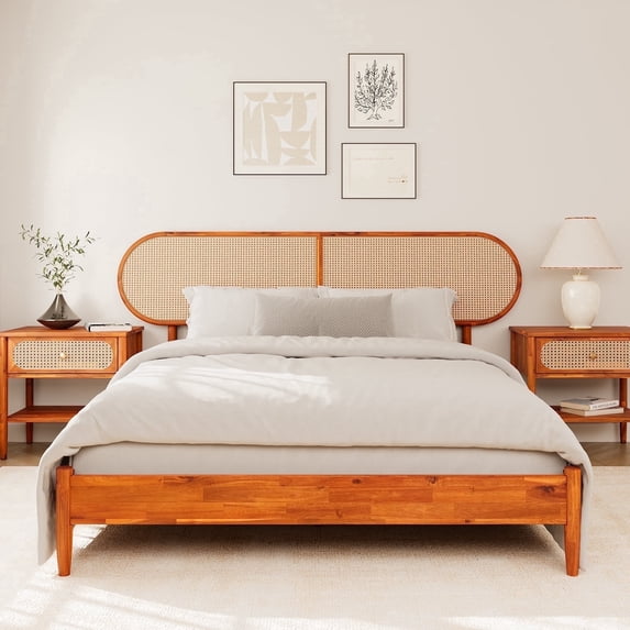 King Platform Bed with Solid Acacia Headboard, 12 Strong Wood Slat Support, No Box Spring Needed, Dark Walnut