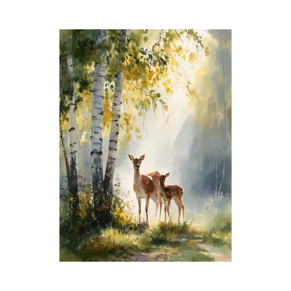 Doe And Fawn Print, Woodland Nursery Wall Art, Unframed Paper Poster 8x10in