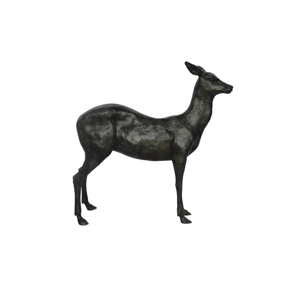 Nifao Doe - Baby Deer Green patina Bronze Statue – Home Decor Sculpture, 30"L x 8"W x 31"H