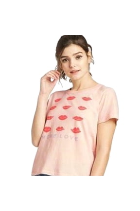 "Lips" Short Sleeve Graphic T-Shirt - Blush Pink -Junior Women's - XS
