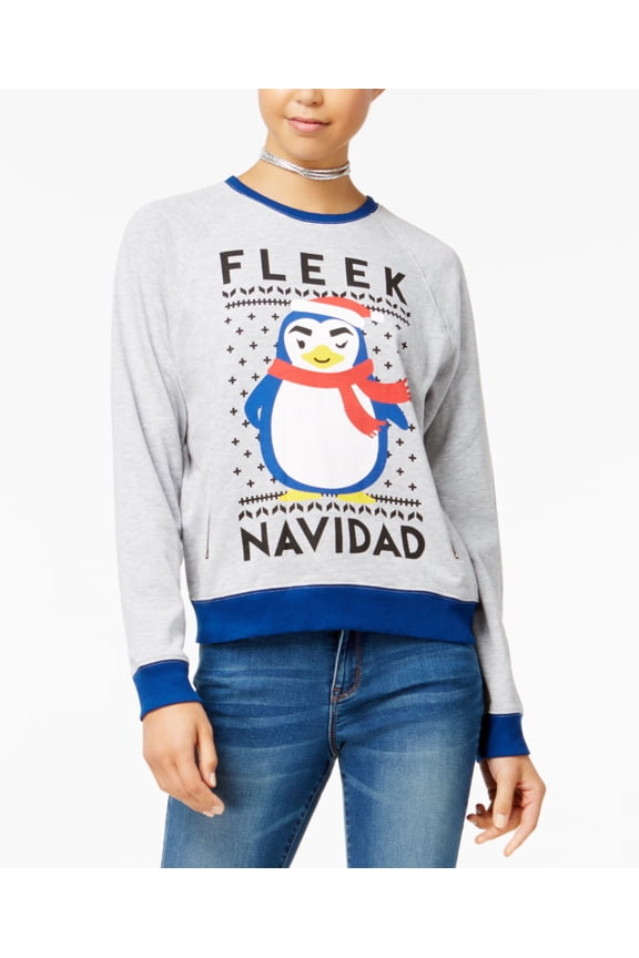 Womens Juniors Fleek Navidad Holiday Penguin Sweatshirt