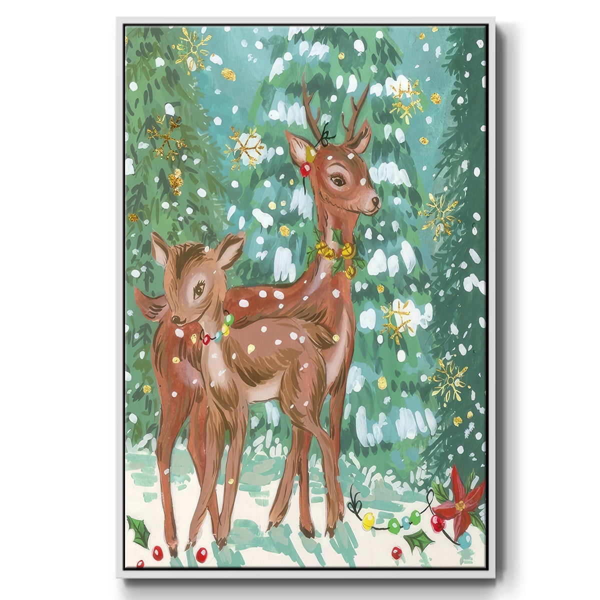 Doe and Fawn II - Framed Gallery Wrapped Holiday Canvas - 17 x 25 - White Frame