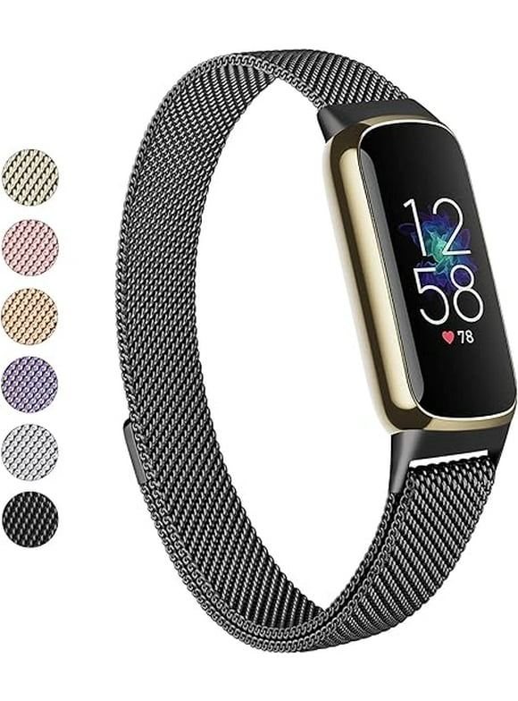 Doemoil Metal Band Compatible with Fit bit Luxe Bands, Stainless Steel Mesh Loop Adjustable Wristband Replacement Strap for Fit bit Luxe/Luxe Special Edition Fitness Tracker Women Men - Black