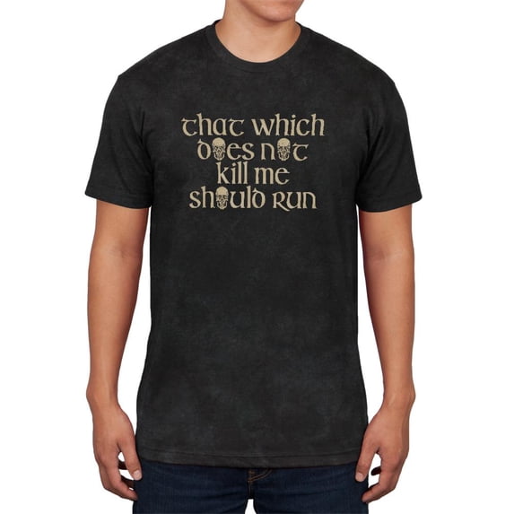 Does Not Kill Me Should Run Skull Wings Men's Soft T Shirt Charcoal Black Triblend MD