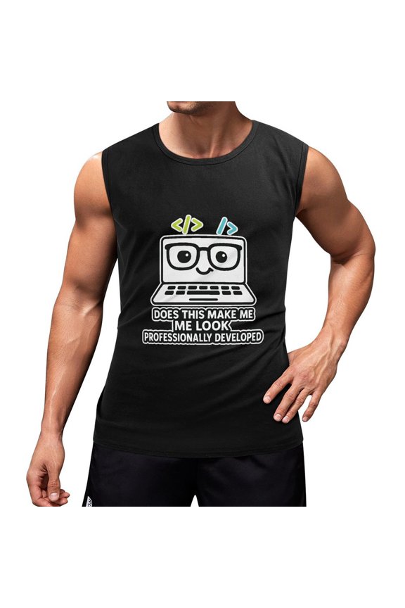Does This Make Me Look Professionally Developed Mens Tank Tops Summer Cotton Sleeveless T Shirts Muscle Tank Small