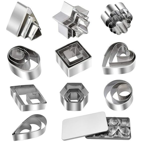 Dofulay 30Pcs Mini Cookie Cutters Stainless Steel Heart Circle Star Biscuit Clay Cutter for Kids