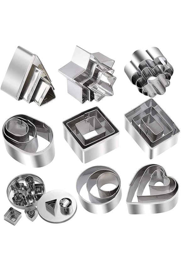 Mini Cookie Cutters 24Pcs Stainless Steel Heart Square Circle Star Biscuit Cutter for Kids