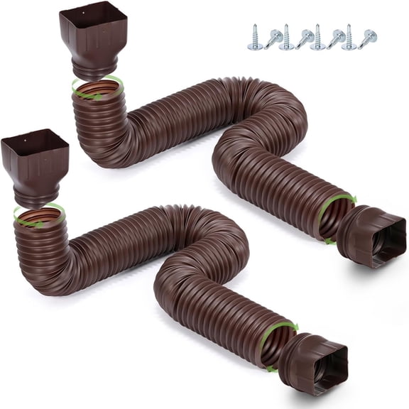 Dofurz 2 Pack Flexible Rain Gutter Downspout Extensions,Drain Downspout Extender,Gutter Extension Flexible,Down Spout Drain Extension Pipes,Extendable from 21 to 60 Inches (Brown)