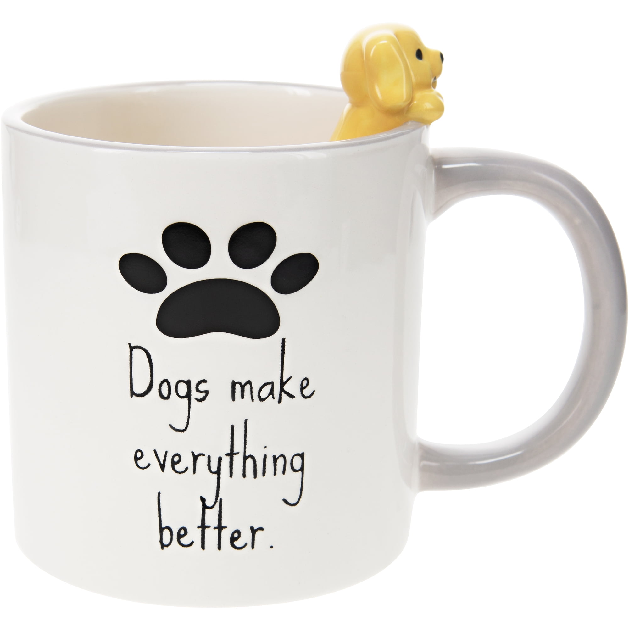 White Ceramic Mug with 3D Dog Element, 17 oz