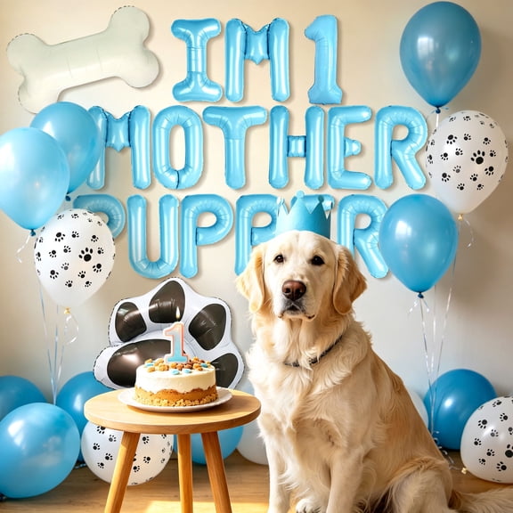 Dog 1st Birthday Party Decorations Set - Pet-Friendly "My First Pawty" Balloons