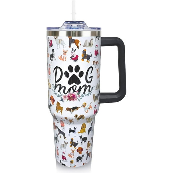 Dog 40 Oz Tumbler with Handle and Straw Dog Cup Water Bottle Drinking Glasses, Dog Gifts for Women Girls Birthday Dog Lovers, Dog Gift Accessories Stuff, Christmas Birthday Gifts for Women Friends