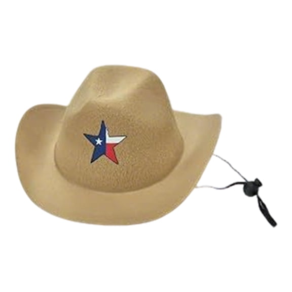 Dog 4Th of July, Dog Cowboy Hat, Pet, Tan Felt, Texas Flag, Star, Adjustable Strap, Felt Fabric, Canine Gear, 7 in Crown, 1 Pc