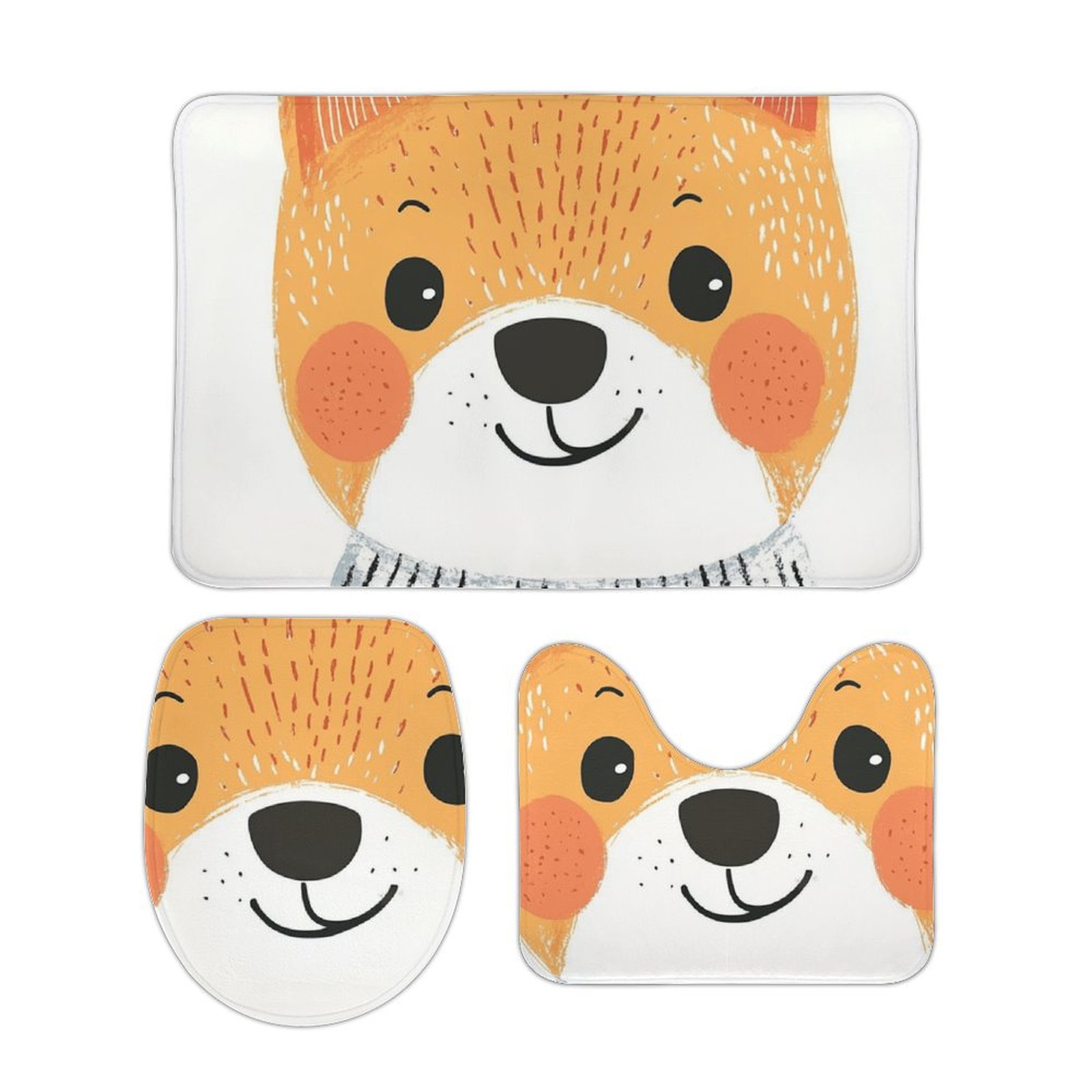 Dog (8) Soft Bathroom Carpet Set , Contour Carpet Set, Toilet Lid, Bathroom Carpet, 3-Piece Set ...