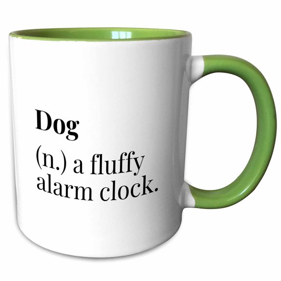 3drose, Dog a Fluffy Alarm Clock Dog Quote Home Decor and Gift for Dog Lover, 15oz Two-tone Green Mug