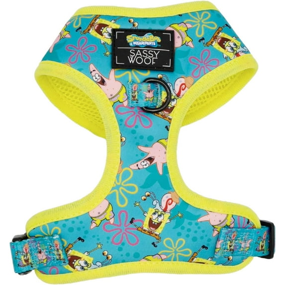 Sassy Woof Dog Adjustable Harness - SpongeBob SquarePants™ Jelly Fishin' - S Custom Printed, Breathable Mesh, No Pull Design with Two D-Rings, Perfect for Small Dogs and Puppies