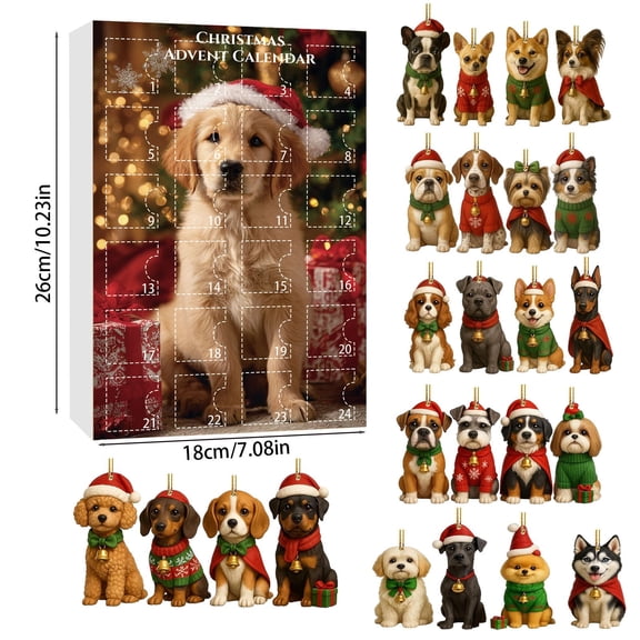 Dog Advent Calendar 2025, 2025 Funny French Dogs Advent Calendars, 24 Dogs Christmas with Reusable Ornaments,Advent Calendar for Pets with Reusable Ornaments, Idea for Dog Lovers