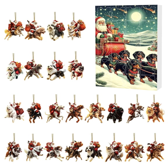 Dog Advent Calendar 2025 24 Days 2D Acrylic Dog Lovers Christmas Countdown Calendar 24Pcs Different Dog Christmas Tree Decorations Cute Dogs Hanging Ornaments Holiday Decor