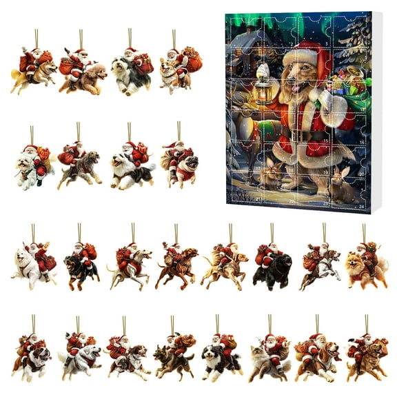 Dog Advent Calendar 2025 24 Days 2D Acrylic Dog Lovers Christmas Countdown Calendar 24Pcs Different Dog Christmas Tree Decorations Cute Dogs Hanging Ornaments Holiday Decor