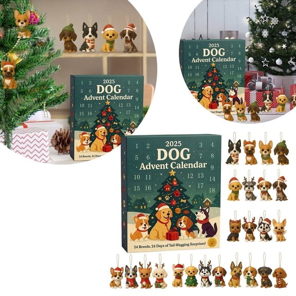 Dog Advent Calendar 2025, 24 breeds, 24 Days of Tail Wagging Surperise Christmas Holiday Gift Animals for Kids and Adults, 24 Boxes Countdown Calendar to Christmas Centerpiece Home Decoration
