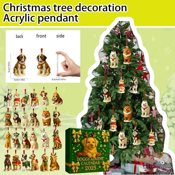 Dog Advent Calendar 2025 with 24 Unique Dog Figurines Includes Hanging Ornaments and Gift Box for Holiday Decoration