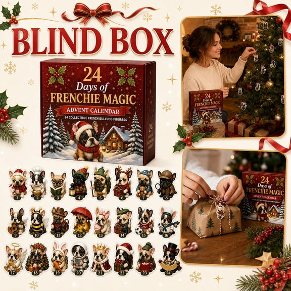 Dog Advent Calendar 24Pcs Acrylic 2D Blind Box Christmas Decorations 1 Set French Bulldog Gifts Acrylic Calendar Collectible Figures