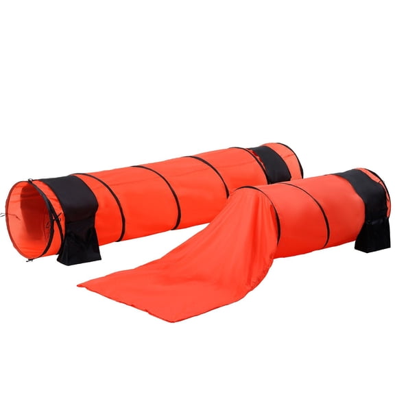 Dog Agility Course Kit 7 PCS w/ 2 Tunnels, Adjustable Hurdles & Ring for Pet Training