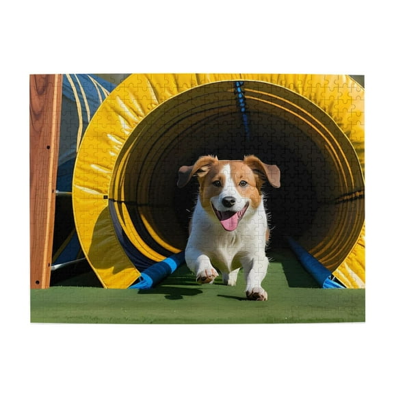 Dog Agility Run Tunnel Fun 500-Piece Wooden Jigsaw Puzzle for Adults, Fun & Challenging Family Game, Stylish Wall Decor & Holiday Gift