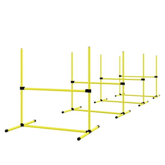 Dog Agility Set 4 Piece, Adjustable Jumps with Carry Bag, Training Kit for Small & Large Dogs, Indoor Outdoor Use, Yellow