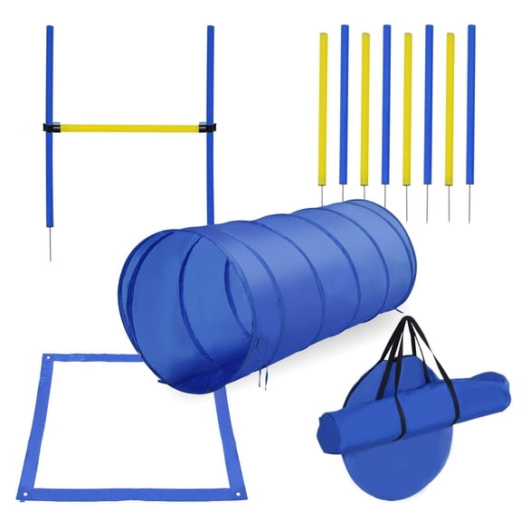 Dog Agility Training Equipment 4PCS Set PE Jumps Stop Box Outdoor Blue Yellow