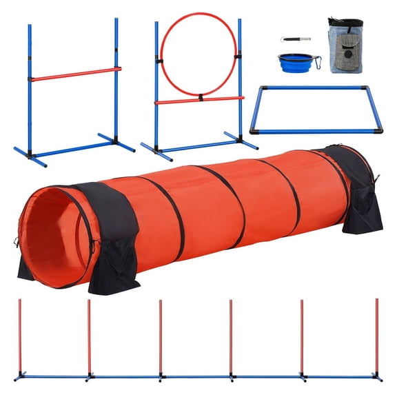Dog Agility Training Kit 5PCS - Adjustable Hurdles, Weave Poles, Tunnel, Jump, Pause Box & Whistle - Portable Puppy Obstacle Course for Fun & Obedience