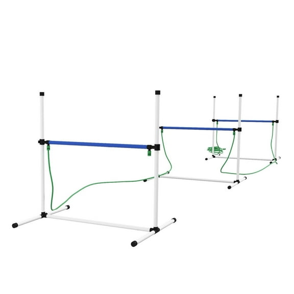 Dog Agility Training Kit - 6 Piece Set w/ Hurdles, Water Spray, Whistle & Bag - Adjustable Dog Jump for Outdoor Exercise & Fun - White