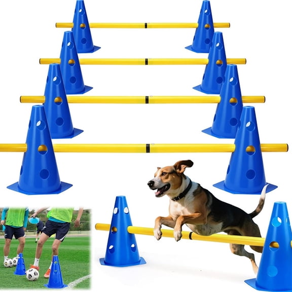 Dog Agility Training Set  Obstacle Course Kit, Cone Marker System, Crossbar Jump Poles  Coordination Exercise Equipment for Multi-Sport Practice(Q)